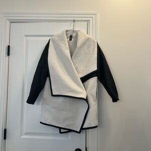 SPANX Cream Faux-Sherpa and Faux-Leather Wrap Jacket